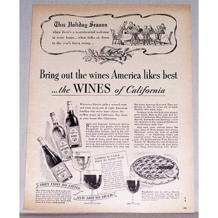 1949 Wines of California Ad - This Holiday Season