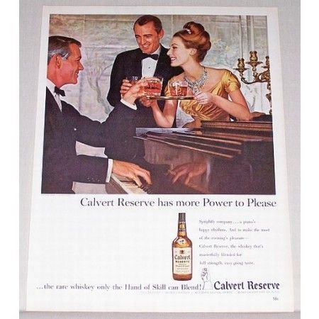 1960 Calvert Reserve Whiskey Piano Color Print Ad