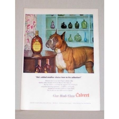 1948 Calvert Reserve Whiskey Bull Dog Boxer Animal Art Color Print Ad
