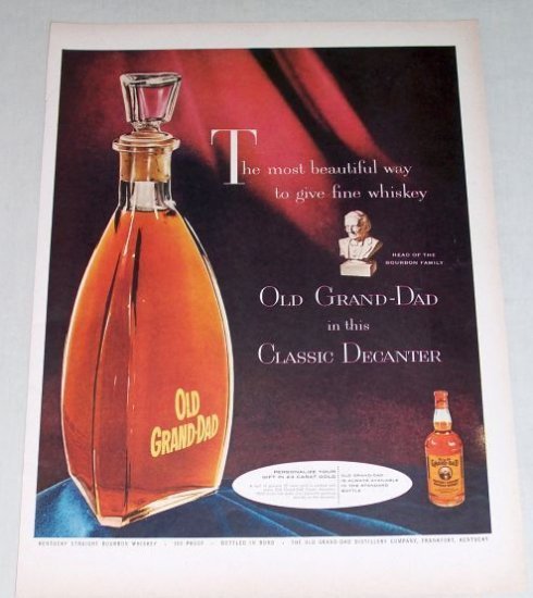 1954 Old Grand Dad Whiskey Classic Decanter Color Print Ad