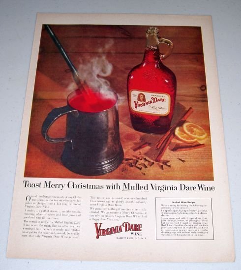 1954 Garrett's Mulled Virginia Dare Red Wine Color Print Ad