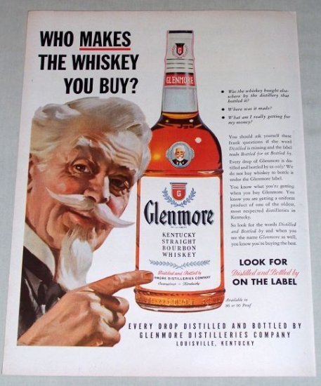 1954 Glenmore Bourbon Whiskey Color Art Print Ad