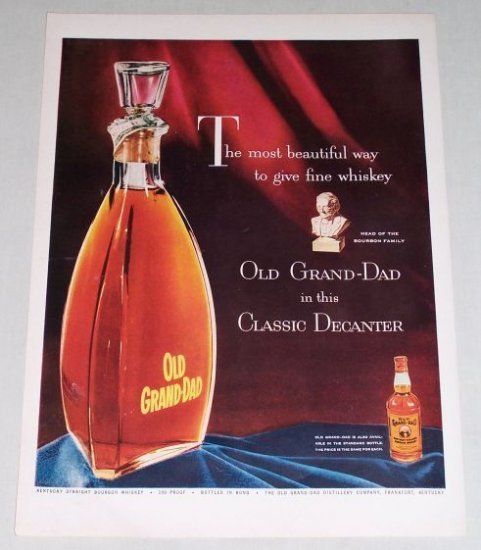 1953 Old Grand Dad Whiskey Classic Decanter Color Print Ad