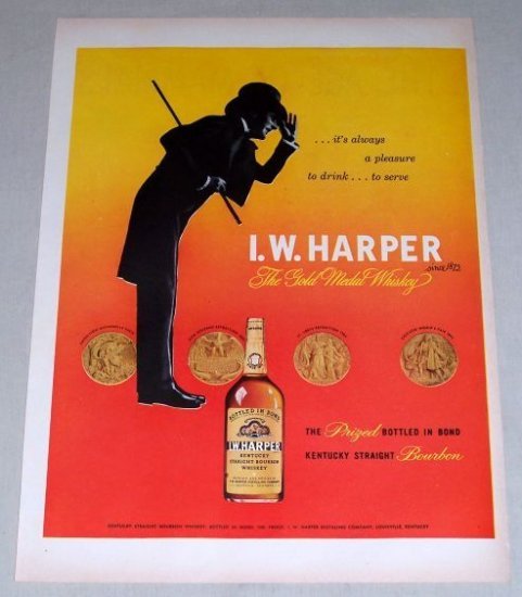 1953 I.W. Harper Bourbon Whiskey Color Print Ad