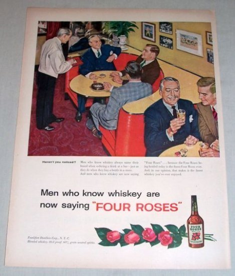 1954 Four Roses Whiskey Color Bar Art Color Print Ad