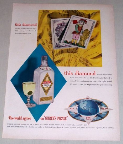 1953 Gilbey's London Dry Gin Color Print Ad - This Diamond