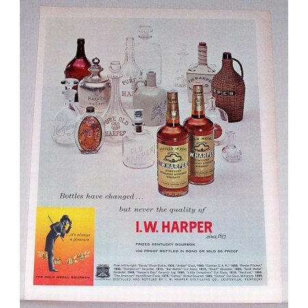 1962 I. W. Harper Bourbon Vintage Bottles Color Print Ad