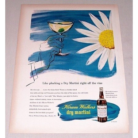 1946 Hiram Walker's Dry Martini Daisy Flower Ferri Art Color Ad