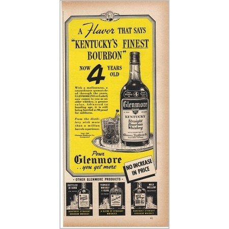 1940 Glenmore Bourbon Whiskey Print Ad