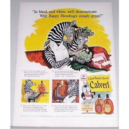 1942 Calvert Whiskey Zebra Animal Art Color Print Ad
