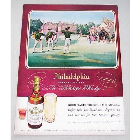 1948 Philadelphia Blended Whiskey Archery Art Color Print Ad