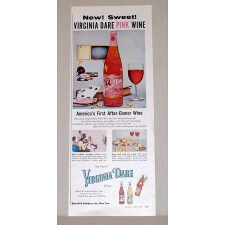 1957 Garrett's Virginia Dare Pink Wine Color Print Ad