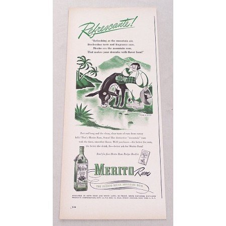 1948 Merito Puerto Rican Rum Color Print Ad - Refrescante