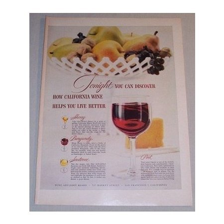 1955 California Wine Color Print Ad - Tonight You Can Discover