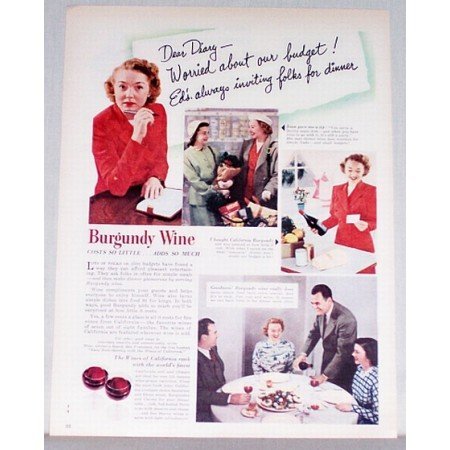 1949 Burgundy Wine Color Print Ad - Dear Diary