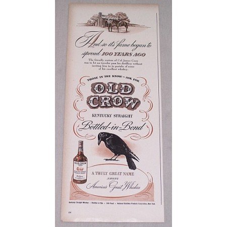 1946 Old Crow Bourbon Whiskey Print Ad