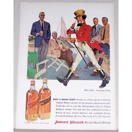 1956 Johnnie Walker Whiskey Color Art Print Ad - Still Goin Strong