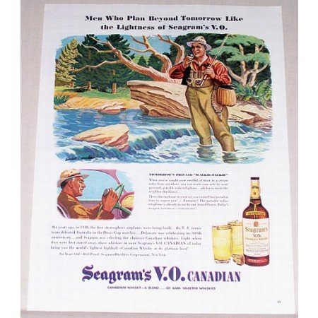 1944 Seagram's Whisky Whiskey Fly Fishing Winslow Art Color Print Ad