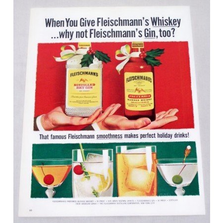 1956 Fleischmann's Dry Gin & Blended Whiskey Color Print Ad