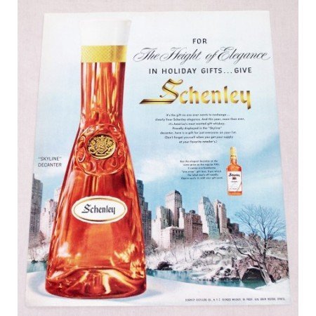1956 Schenley Blended Whiskey Skyline Decanter Color Print Ad