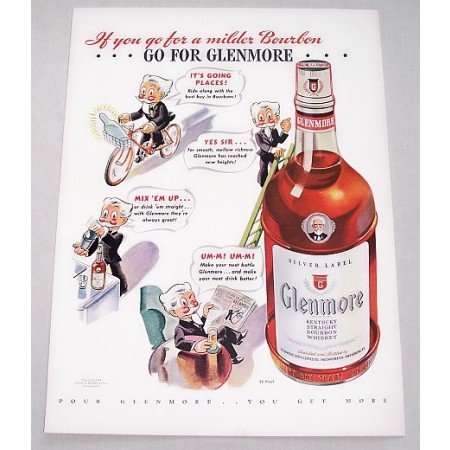 1943 Glenmore Bourbon Whiskey Color Art Print Ad - Go For Glenmore