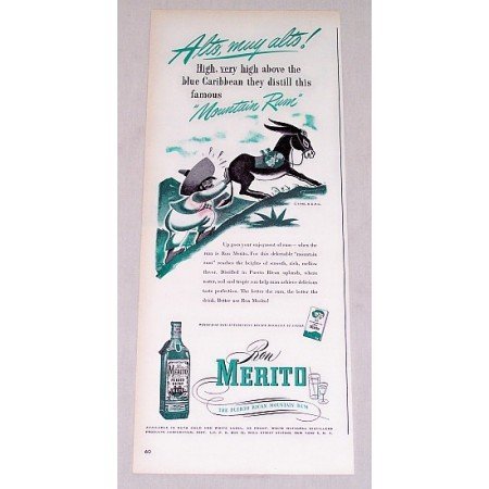 1946 Ron Merito Puerto Rican Rum Mule Art Color Print Ad - Alto, Muy Alto!