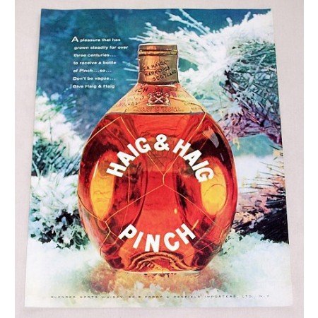1956 Haig & Haig Pinch Scots Whiskey Winter Scene Color Print Ad