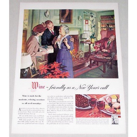 1947 Wine Color Art Print Ad - Friendly As A New Year's Call