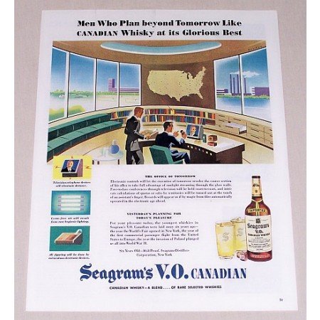 1945 Seagram's Whiskey Color Art Print Ad - Office Of Tommorow