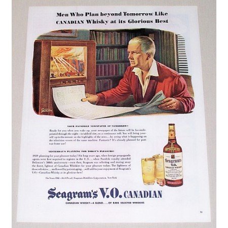 1945 Seagram's Whiskey Color Art Print Ad - Newspaper Of Tommorow