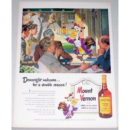 1948 Mount Vernon Whiskey Pelican Skelly Art Color Print Ad