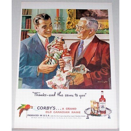 1948 Corby's Blended Whiskey Color Art Print Ad - Same To You