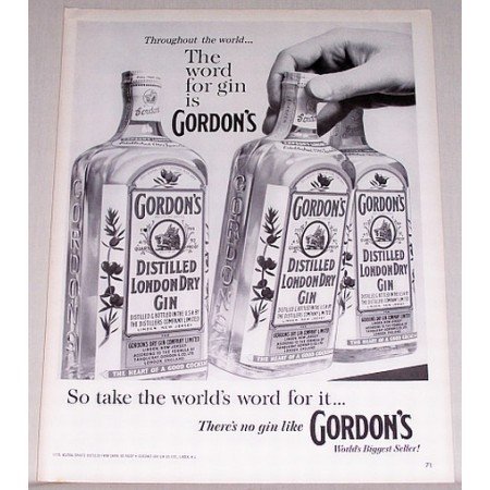 1960 Gordon's Distilled London Dry Gin Print Ad