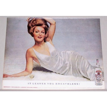 1962 Smirnoff Vodka Color Print Ad Celebrity Julie Newmar