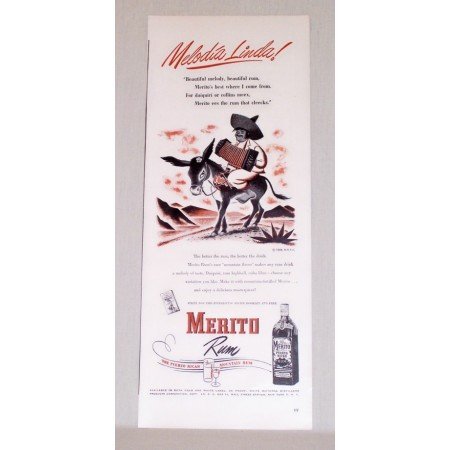 1948 Merito Puerto Rican Rum Color Print Ad - Melodia Linda