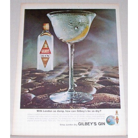 1964 Gilbey's London Dry Gin Color Print Ad - London So Damp