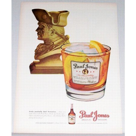 1948 Paul Jones Whiskey Color Print Ad - Label Themselves