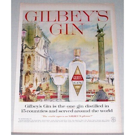 1958 Gilbey's Dry Gin Venice Art Color Print Ad