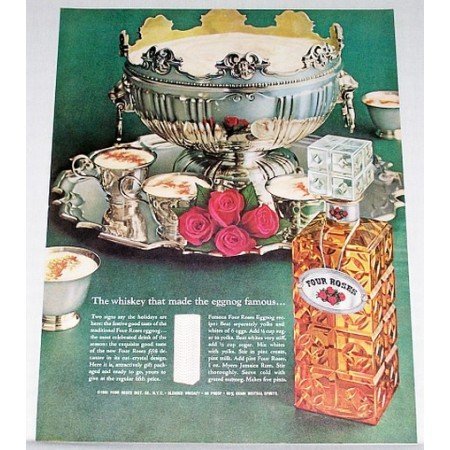 1962 Four Roses Whiskey Silverplate Punchbowl Color Print Ad