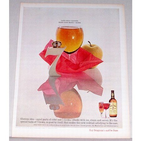 1963 Seagram's 7 Whiskey Color Print Ad - When Cider Meets 7 Crown