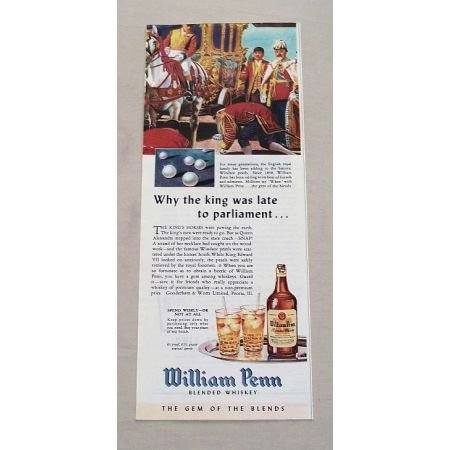 1944 William Penn Blended Whiskey Color Print Ad