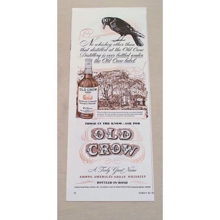 1944 Old Crow Bourbon Whiskey Color Print Ad