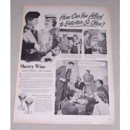 1949 Wines of California Sherry Wine Print Ad