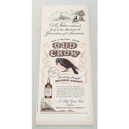 1948 Old Crow Bourbon Whiskey Print Ad - A Name Enshrined