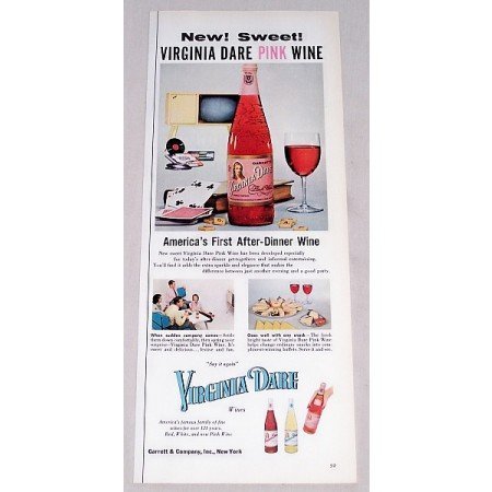 1956 Virginia Dare Pink Wine Color Print Ad