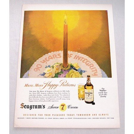 1947 Seagram's 7 Crown Whiskey Color Art Print Ad - Happy Returns