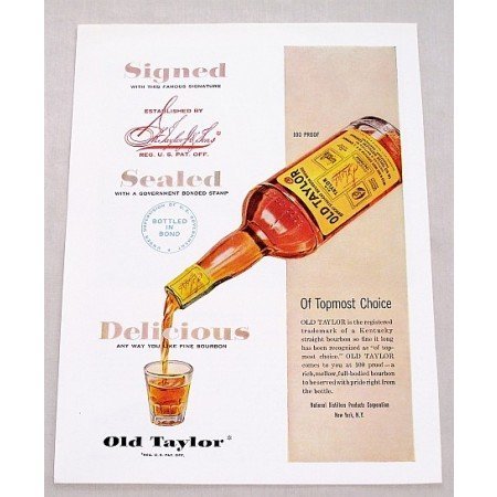 1949 Old Taylor Whiskey Color Print Ad - Topmost Choice