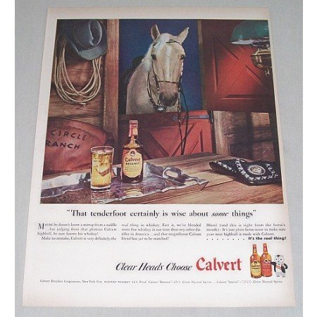 1946 Calvert Blended Whiskey Horse Animal Stable Color Print Ad