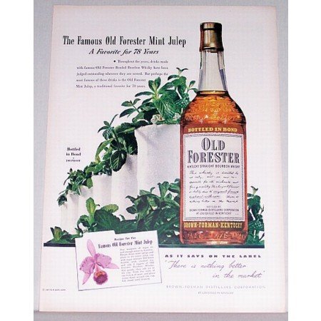 1948 Old Forester Bourbon Whiskey Color Print Ad - Mint Julep