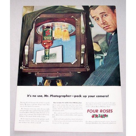 1943 Four Roses Whiskey Photography Color Print Ad - Pack Up Your Camera!